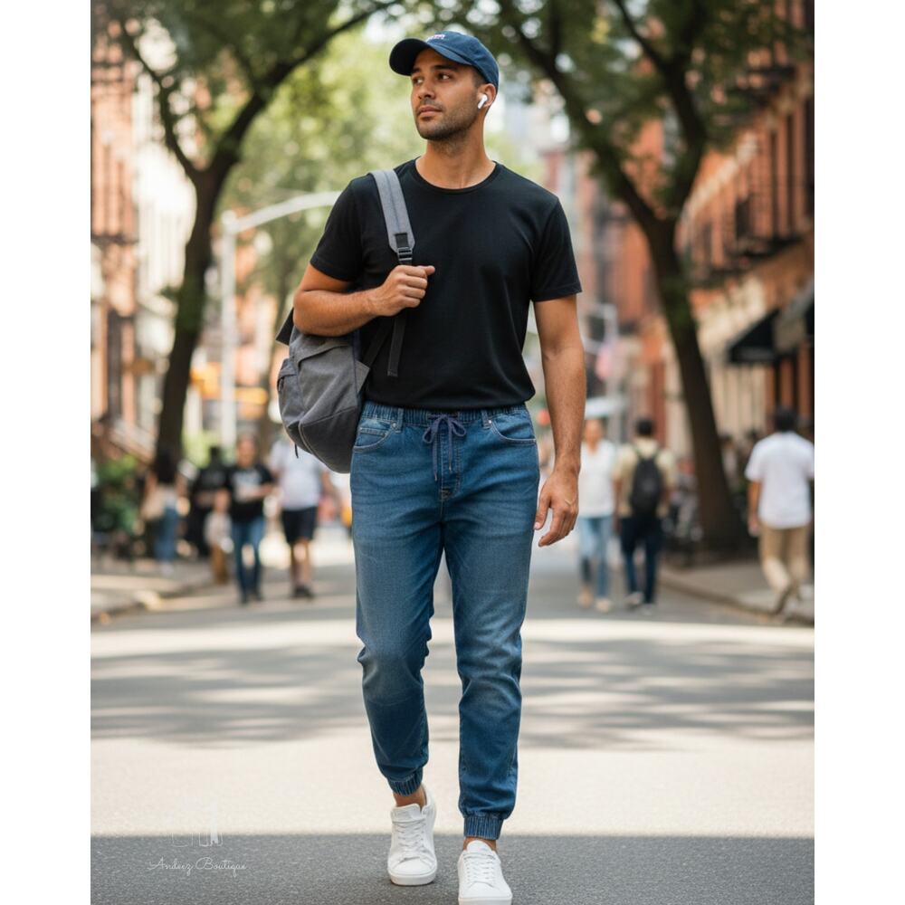 Arizona Jeans Mens 36 Blue Elastic Waist Jogger Denim Slim Tapered Stretch 36x30